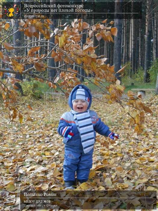 Всероссийский фотоконкурс «У природы нет плохой погоды»  - детский рисунок, поделка, творческая работа, категория дошкольники, детский сад, дистанционный конкурс, школьный конкурс