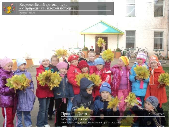 Всероссийский фотоконкурс «У природы нет плохой погоды»  - детский рисунок, поделка, творческая работа, категория школьники, 2 класс, дистанционный конкурс, школьный конкурс