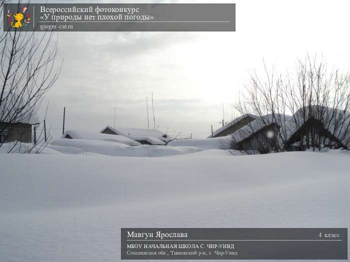 Всероссийский фотоконкурс «У природы нет плохой погоды»  - детский рисунок, поделка, творческая работа, категория школьники, 4 класс, дистанционный конкурс, школьный конкурс