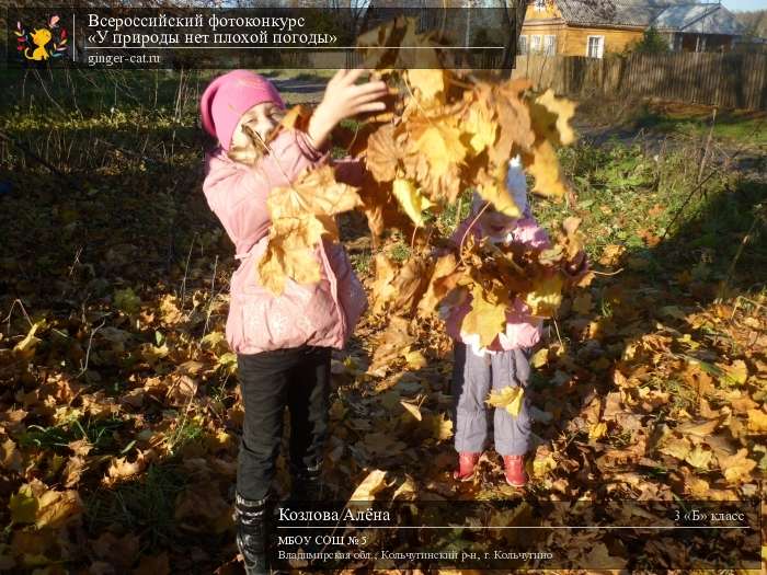 Всероссийский фотоконкурс «У природы нет плохой погоды»  - детский рисунок, поделка, творческая работа, категория школьники, 3 класс, дистанционный конкурс, школьный конкурс