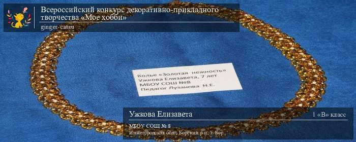 Всероссийский конкурс декоративно-прикладного творчества «Моё хобби»  - детский рисунок, поделка, творческая работа, категория школьники, 1 класс, дистанционный конкурс, школьный конкурс