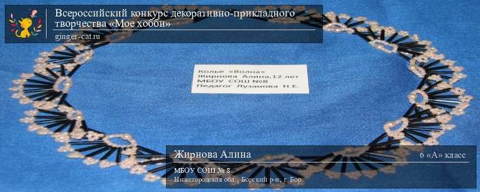 Всероссийский конкурс декоративно-прикладного творчества «Моё хобби»  - детский рисунок, поделка, творческая работа, категория школьники, 6 класс, дистанционный конкурс, школьный конкурс