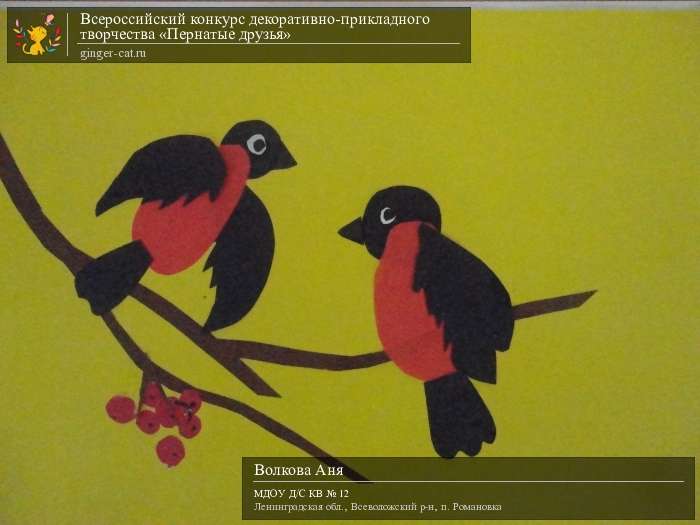 Всероссийский конкурс декоративно-прикладного творчества «Пернатые друзья»  - детский рисунок, поделка, творческая работа, категория дошкольники, детский сад, дистанционный конкурс, школьный конкурс