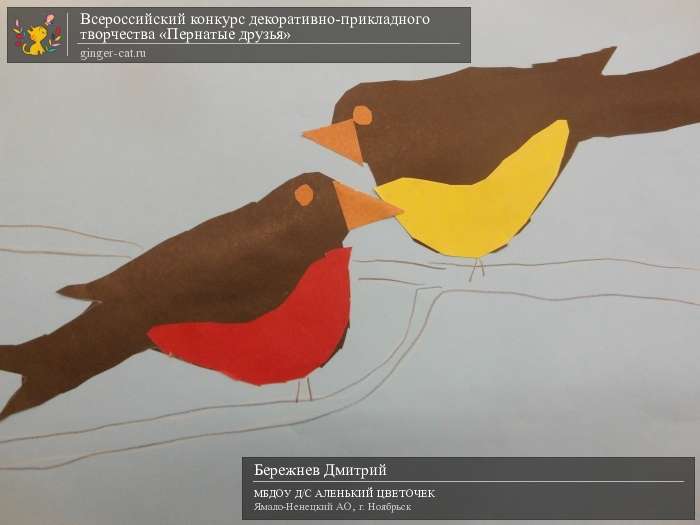 Всероссийский конкурс декоративно-прикладного творчества «Пернатые друзья»  - детский рисунок, поделка, творческая работа, категория дошкольники, детский сад, дистанционный конкурс, школьный конкурс