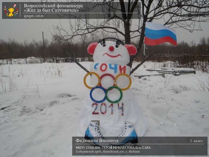 Всероссийский фотоконкурс «Жил да был Снеговичок»  - детский рисунок, поделка, творческая работа, категория школьники, 2 класс, дистанционный конкурс, школьный конкурс