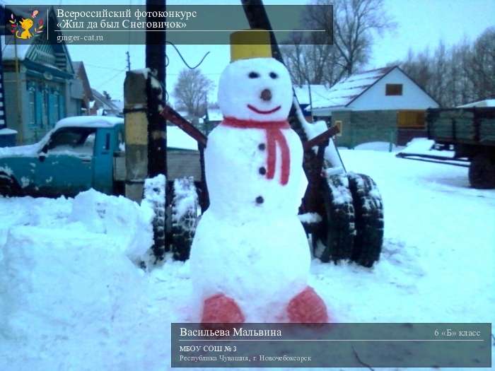 Всероссийский фотоконкурс «Жил да был Снеговичок»  - детский рисунок, поделка, творческая работа, категория школьники, 6 класс, дистанционный конкурс, школьный конкурс