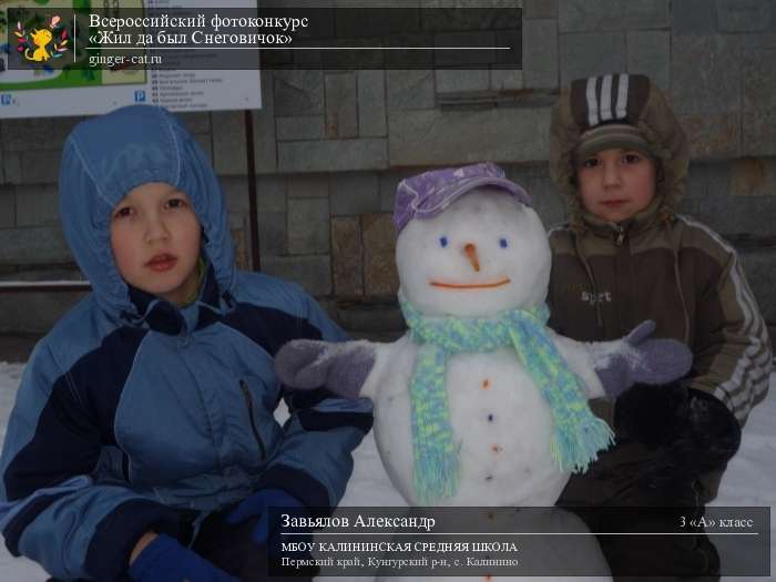 Всероссийский фотоконкурс «Жил да был Снеговичок»  - детский рисунок, поделка, творческая работа, категория школьники, 3 класс, дистанционный конкурс, школьный конкурс