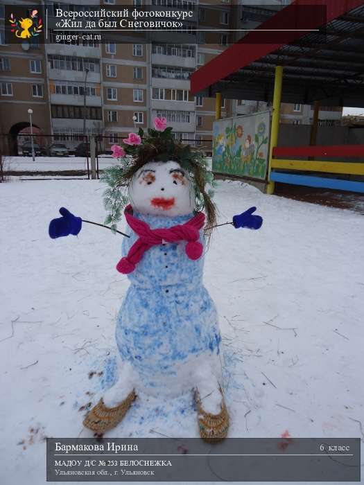 Всероссийский фотоконкурс «Жил да был Снеговичок»  - детский рисунок, поделка, творческая работа, категория школьники, 6 класс, дистанционный конкурс, школьный конкурс