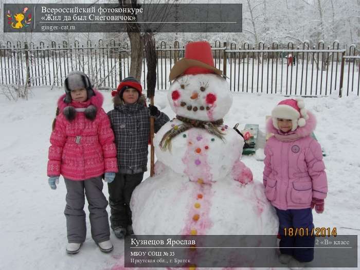 Всероссийский фотоконкурс «Жил да был Снеговичок»  - детский рисунок, поделка, творческая работа, категория школьники, 2 класс, дистанционный конкурс, школьный конкурс