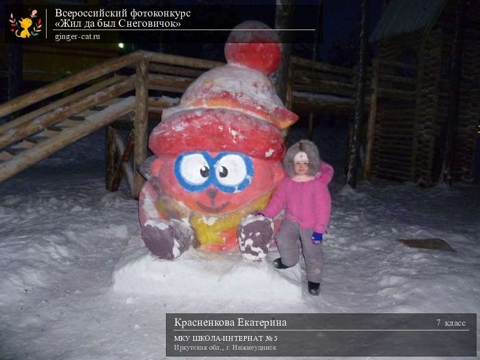 Всероссийский фотоконкурс «Жил да был Снеговичок»  - детский рисунок, поделка, творческая работа, категория школьники, 7 класс, дистанционный конкурс, школьный конкурс