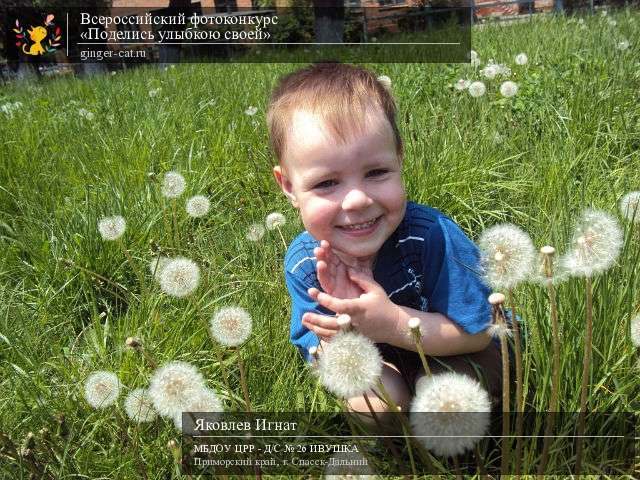 Всероссийский фотоконкурс «Поделись улыбкою своей»  - детский рисунок, поделка, творческая работа, категория дошкольники, детский сад, дистанционный конкурс, школьный конкурс