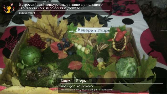 Всероссийский конкурс декоративно-прикладного творчества «Уж небо осенью дышало...»  - детский рисунок, поделка, творческая работа, категория дошкольники, детский сад, дистанционный конкурс, школьный конкурс