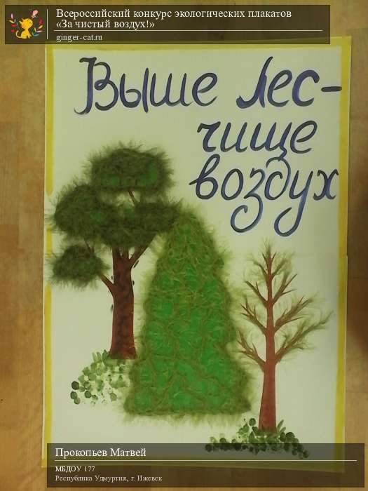 Всероссийский конкурс экологических плакатов «За чистый воздух!»  - детский рисунок, поделка, творческая работа, категория дошкольники, детский сад, дистанционный конкурс, школьный конкурс