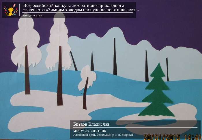 Всероссийский конкурс декоративно-прикладного творчества «Зимним холодом пахнуло на поля и на леса..»  - детский рисунок, поделка, творческая работа, категория дошкольники, детский сад, дистанционный конкурс, школьный конкурс