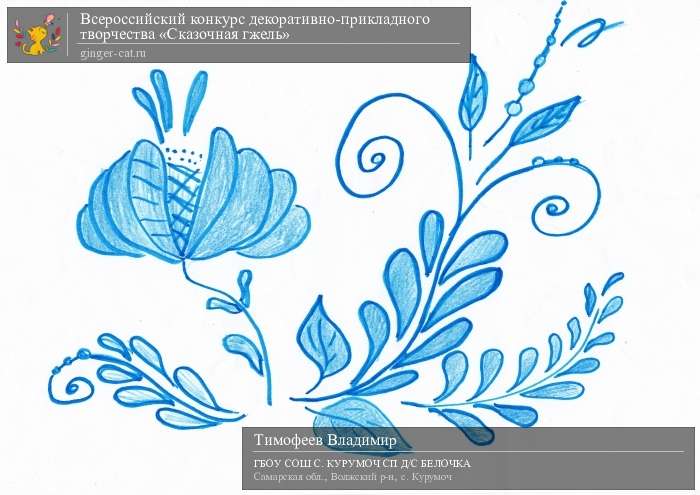 Всероссийский конкурс декоративно-прикладного творчества «Сказочная гжель»  - детский рисунок, поделка, творческая работа, категория дошкольники, детский сад, дистанционный конкурс, школьный конкурс