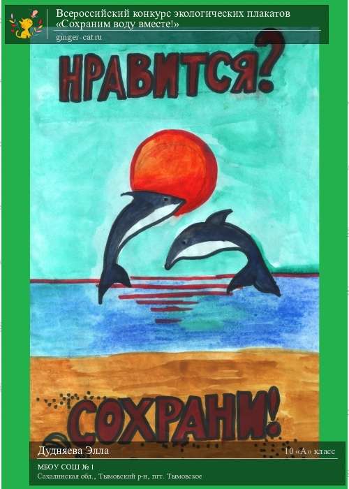 Всероссийский конкурс экологических плакатов «Сохраним воду вместе!»  - детский рисунок, поделка, творческая работа, категория школьники, 10 класс, дистанционный конкурс, школьный конкурс