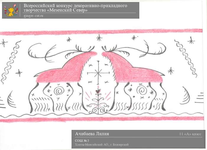 Всероссийский конкурс декоративно-прикладного творчества «Мезенский Север»  - детский рисунок, поделка, творческая работа, категория школьники, 11 класс, дистанционный конкурс, школьный конкурс