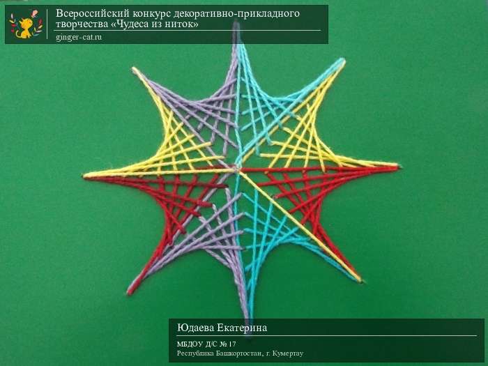 Всероссийский конкурс декоративно-прикладного творчества «Чудеса из ниток»  - детский рисунок, поделка, творческая работа, категория дошкольники, детский сад, дистанционный конкурс, школьный конкурс