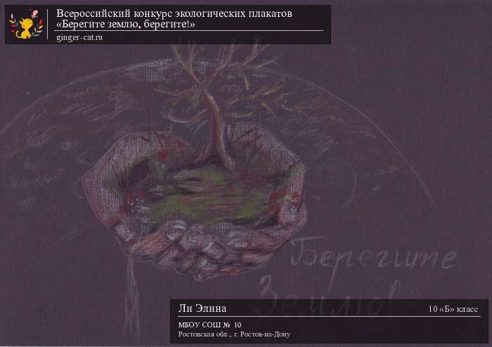 Всероссийский конкурс экологических плакатов «Берегите землю, берегите!»  - детский рисунок, поделка, творческая работа, категория школьники, 10 класс, дистанционный конкурс, школьный конкурс