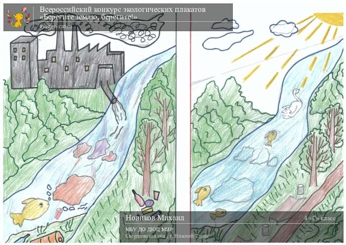 Всероссийский конкурс экологических плакатов «Берегите землю, берегите!»  - детский рисунок, поделка, творческая работа, категория школьники, 4 класс, дистанционный конкурс, школьный конкурс