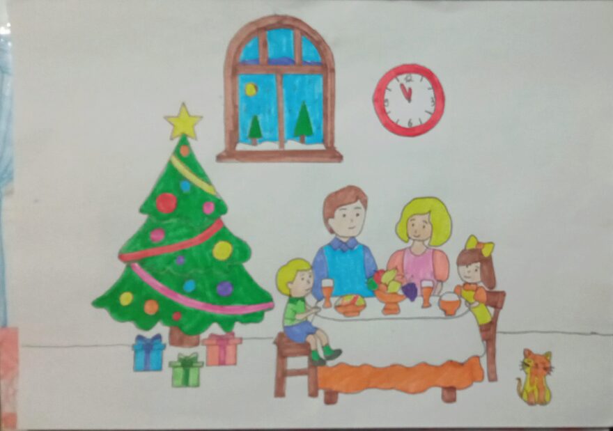 Всероссийский творческий конкурс «Пока часы двенадцать бьют...»  - детский рисунок, поделка, творческая работа, категория школьники, 6 класс, дистанционный конкурс, школьный конкурс