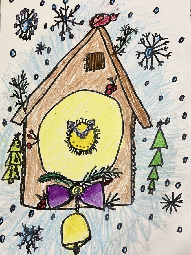 Всероссийский творческий конкурс «Пока часы двенадцать бьют...»  - детский рисунок, поделка, творческая работа, категория школьники, 2 класс, дистанционный конкурс, школьный конкурс