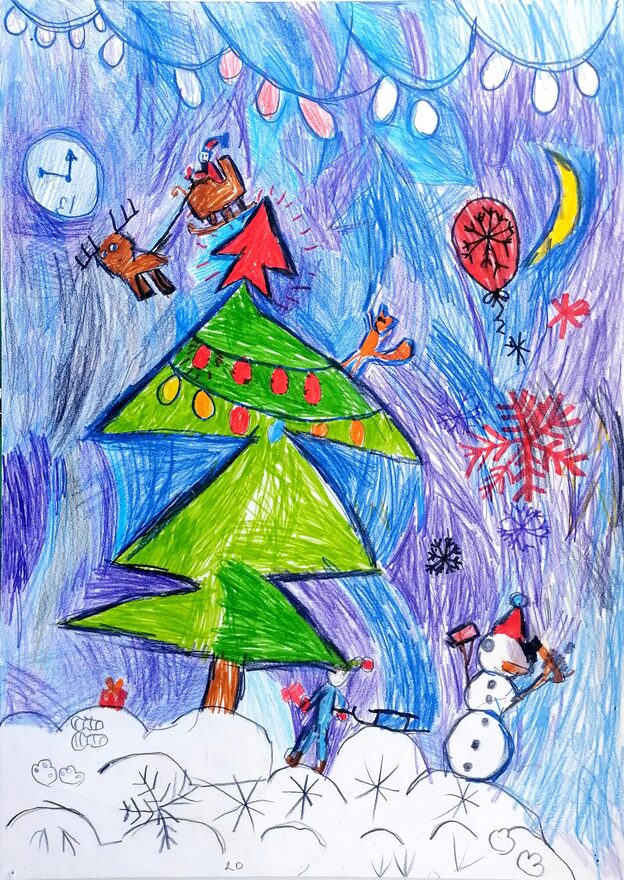 Всероссийский творческий конкурс «Пока часы двенадцать бьют...»  - детский рисунок, поделка, творческая работа, категория школьники, 1 класс, дистанционный конкурс, школьный конкурс