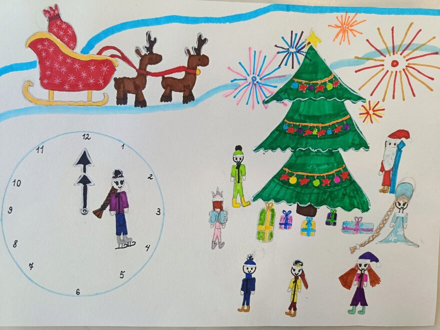 Всероссийский творческий конкурс «Пока часы двенадцать бьют...»  - детский рисунок, поделка, творческая работа, категория школьники, 1 класс, дистанционный конкурс, школьный конкурс