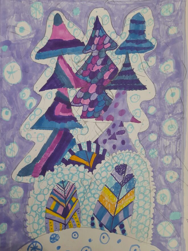 Всероссийский творческий конкурс «Поёт зима - аукает...»  - детский рисунок, поделка, творческая работа, категория школьники, 2 класс, дистанционный конкурс, школьный конкурс