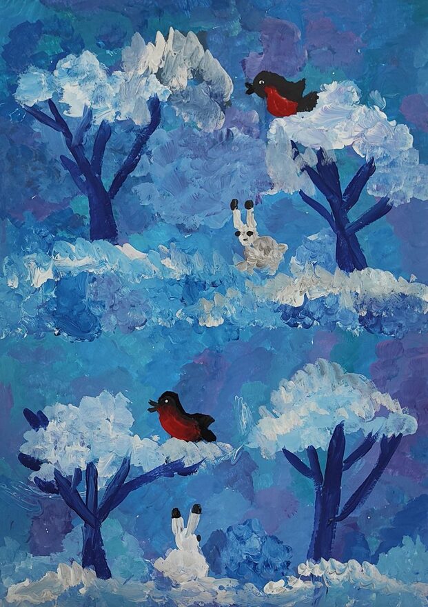 Всероссийский творческий конкурс «Поёт зима - аукает...»  - детский рисунок, поделка, творческая работа, категория школьники, 1 класс, дистанционный конкурс, школьный конкурс