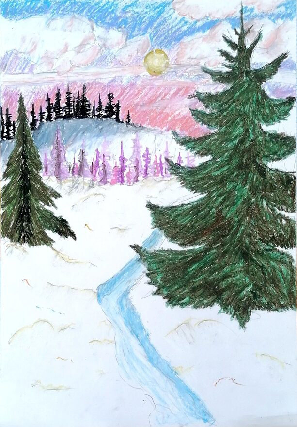 Всероссийский творческий конкурс «Зимушка-зима»  - детский рисунок, поделка, творческая работа, категория школьники, 5 класс, дистанционный конкурс, школьный конкурс