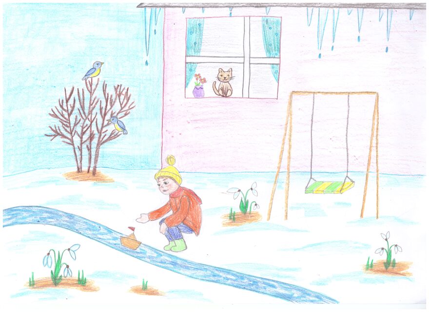 Всероссийский творческий конкурс «Первая песенка весны»  - детский рисунок, поделка, творческая работа, категория школьники, 5 класс, дистанционный конкурс, школьный конкурс