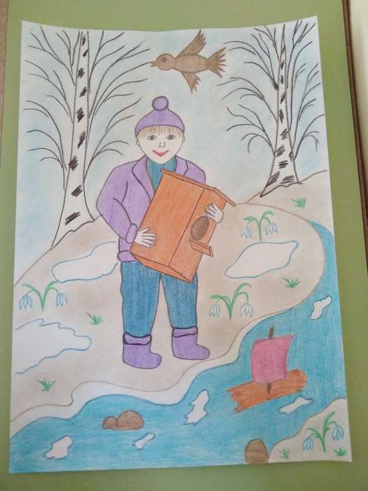 Рисунок на тему весне дорогу. Весенний детский рисунок. Рисунок на весеннюю тему.